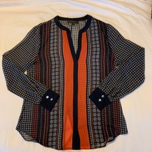 Sanctuary navy and orange patterned blouse sz S